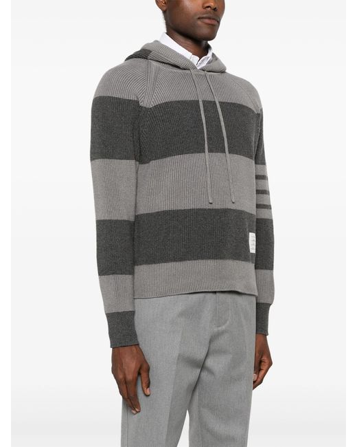 Thom Browne Gray Striped Knitted Hoodie for men