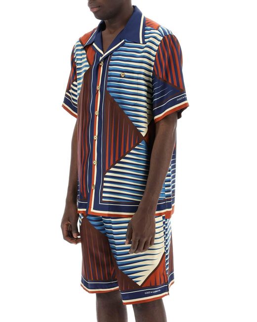 Camicia Bowling Con Motivo Geometrico di Dolce & Gabbana in Blue da Uomo