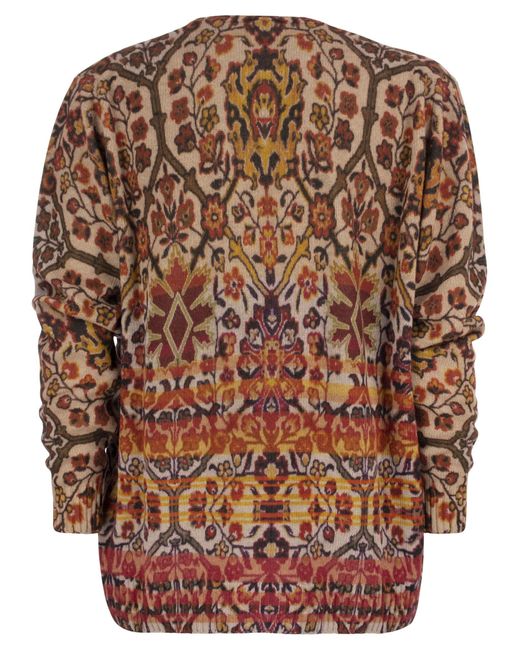 Etro Brown Virgin Wool Sweater With Print