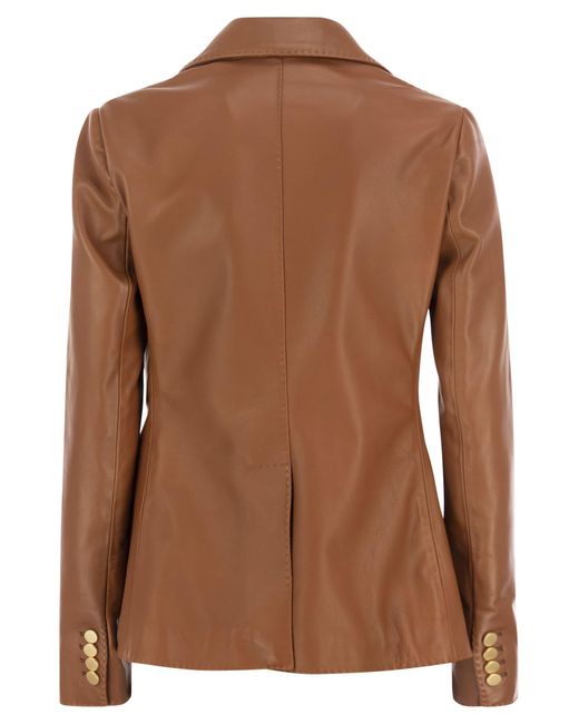 Tagliatore Lizzie Double Breasted Leather Blazer in het Brown
