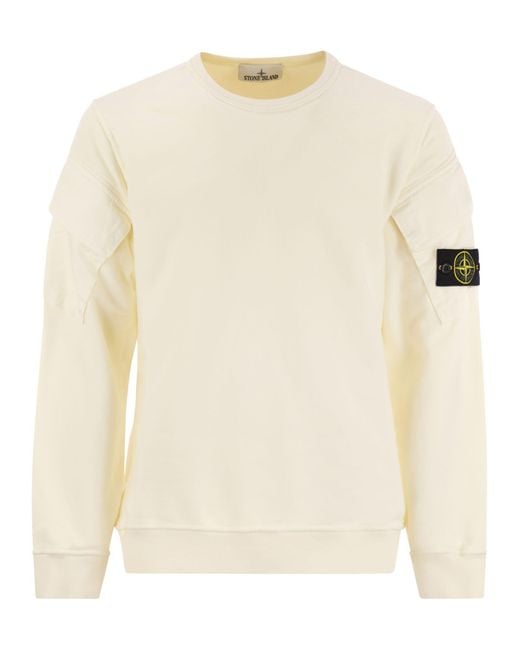 Stone Island Natural Crew Neck Sweatshirt With Sleeve Pockets