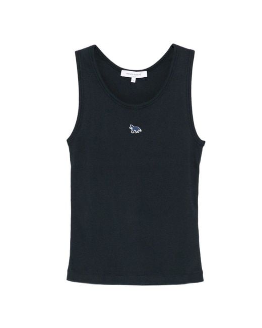Maison Kitsuné Black Baby Fox Ribbed Tank Top