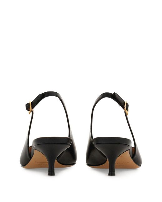 Ferragamo Black Leather Slingback Pumps