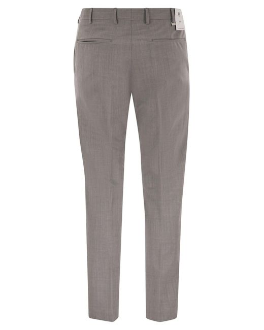 PT Torino Gray Dieci Stretch Virgin Wool Trousers for men