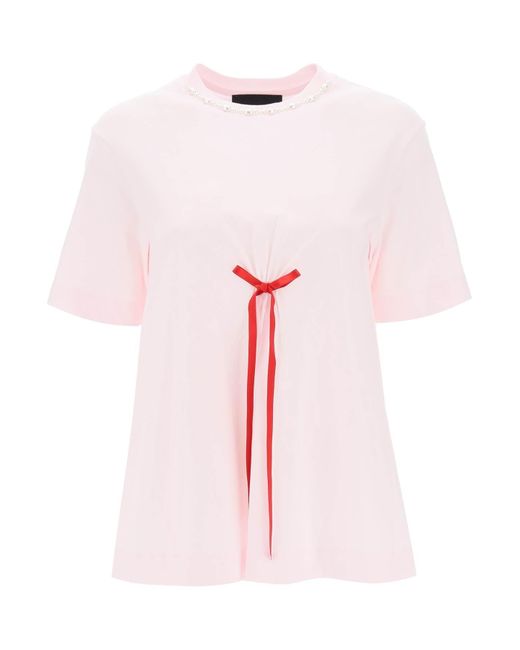 Simone Rocha Pink Ein Linien -T -Shirt mit Bogendetails