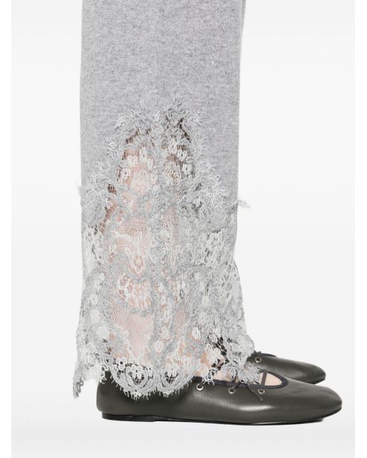 Ermanno Scervino Gray Lace-Trimmed Cashmere Trousers