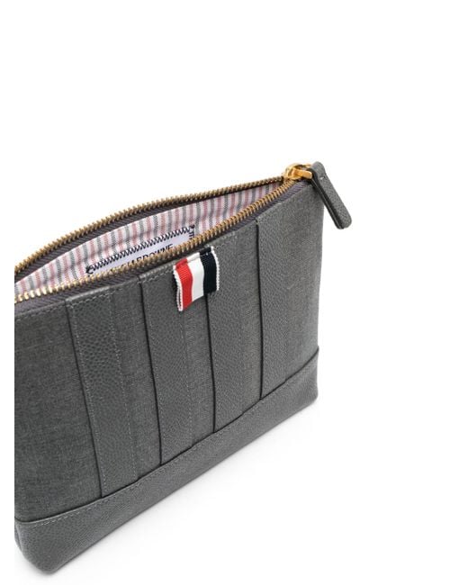 Thom Browne Gray Wool 4 Bar Medium Pouch for men