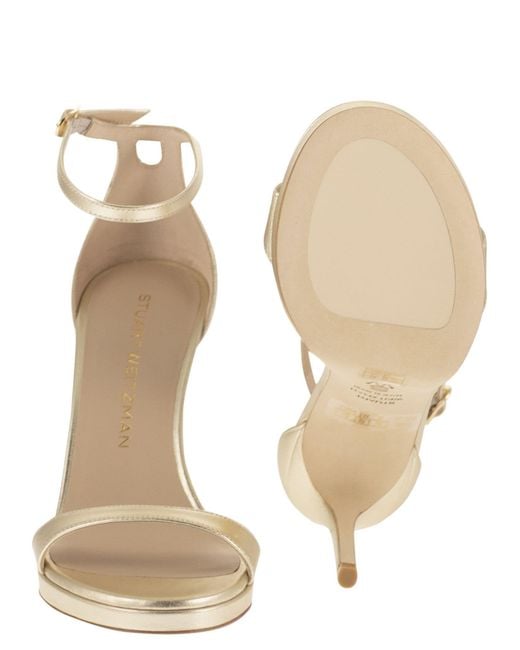 Stuart Weitzman Metallic Leather Platform Sandals With Stiletto Heel