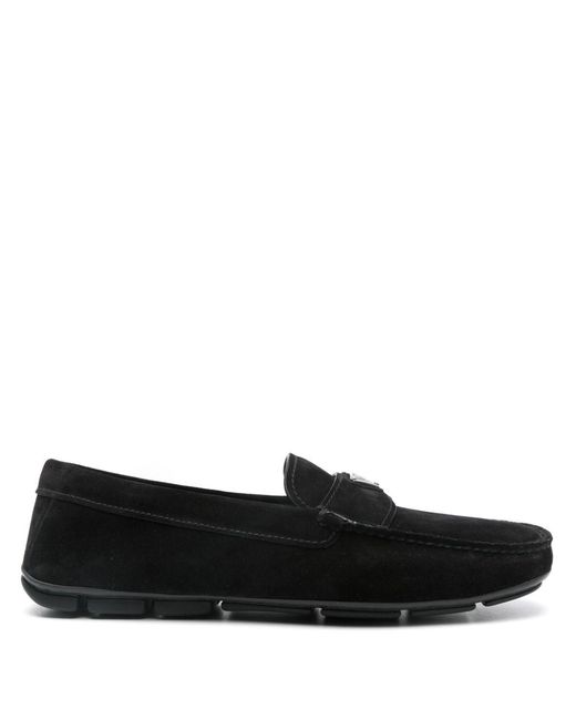 Prada Black Logo-Plaque Loafers for men