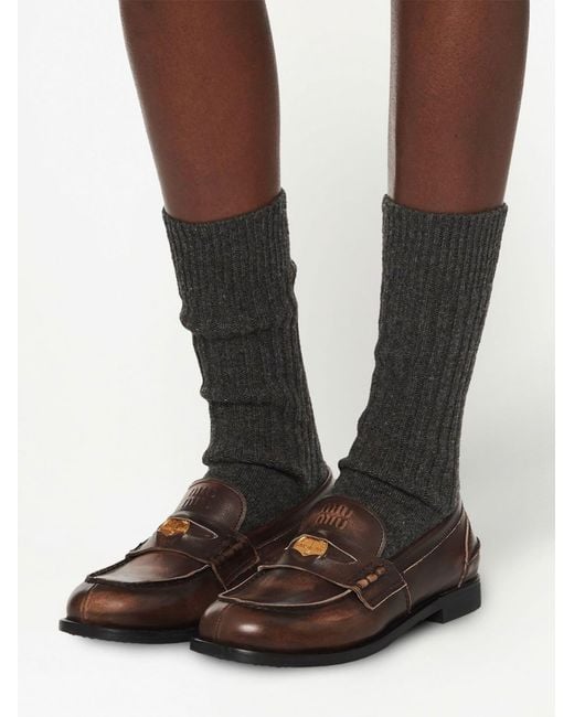 Miu Miu Brown Mocassini Vitello Deco'1