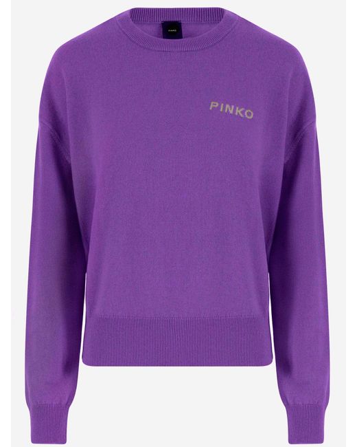 Pinko Wool En Cashmere Logo Sweater in het Purple