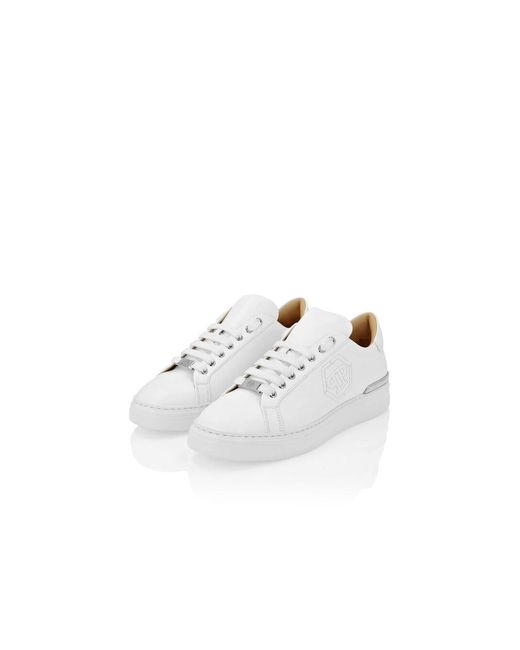 Philipp Plein White Leather Lo-Top Sneaker Hexagon