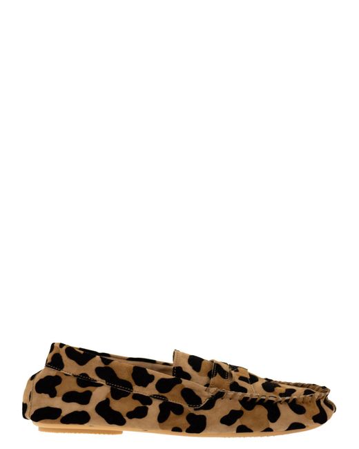Anniel White Suede Loafers With Animal Print