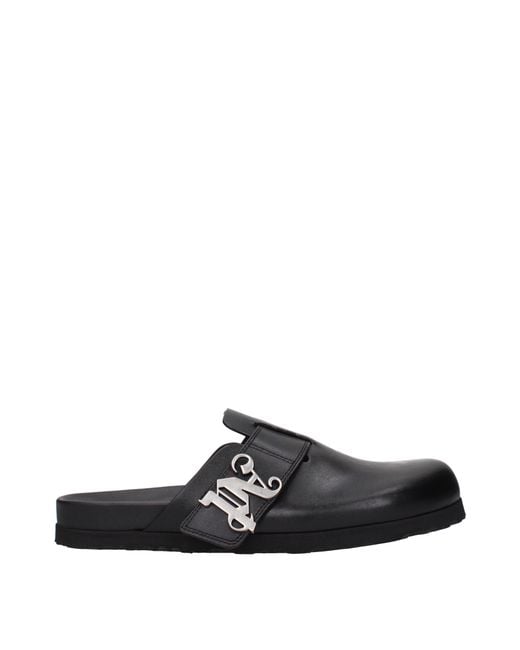 Palm Angels Black Slippers And Clogs Leather