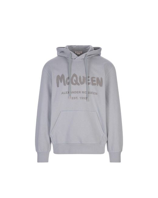 McQueen Gray Logo Hooded Cotton Sweatshirt for men