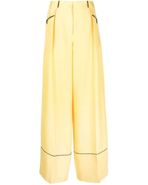 Bally Yellow Silk Wide-Leg Trousers