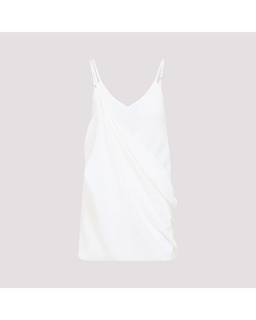 MM6 by Maison Margiela White Draped Silk Mini Dress With Adjustable Straps