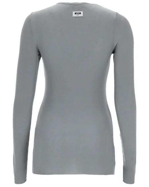 MSGM Gray Solid Round Neck T-Shirt