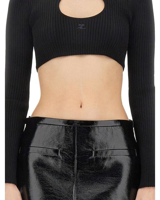 Courreges Black Ribbed Cropped Shirt