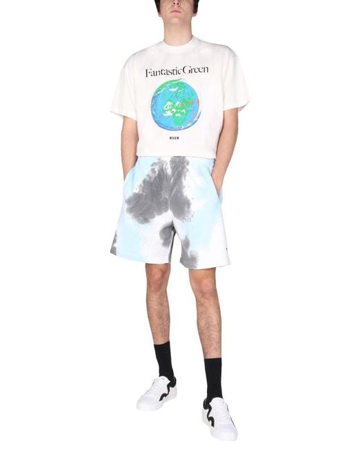 MSGM Blue Tie Dye Pattern Bermuda for men