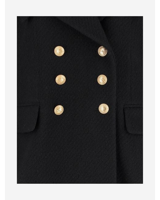 Chloé Double Breasted Bouclé Wool Jacket in het Black