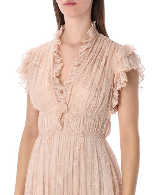 Alberta Ferretti Pink Alberta Ferretti Pleated Lace Evening Dress