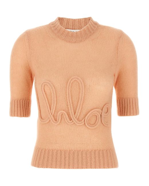 Chloé White Chloã Logo Embroidery Sweater