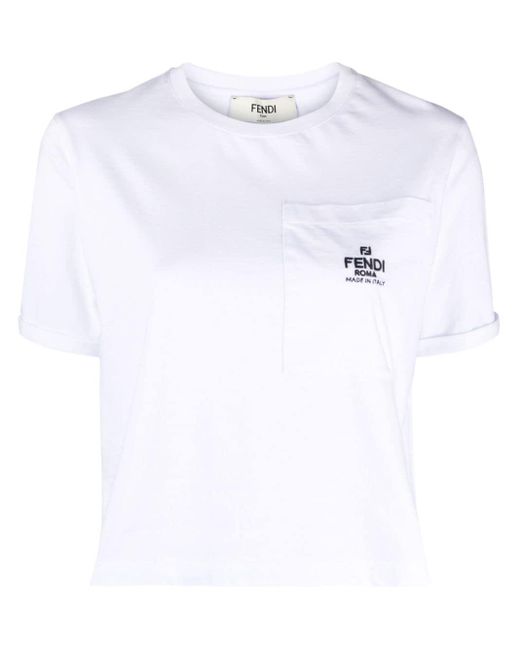 Fendi T-shirt Met Geborduurd Logo in het White