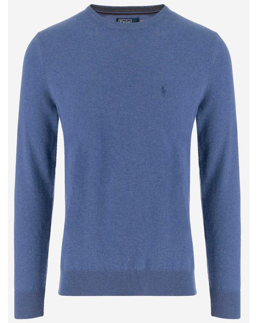 Polo Ralph Lauren Blue Light Wool Crew Neck Sweater With Ribbed Hems for men