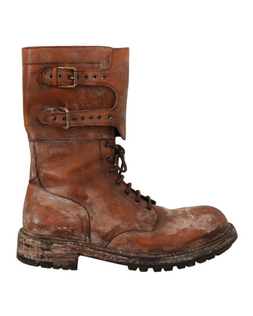 Botas militares de cuero marrón a media pierna Dolce & Gabbana de hombre de  color Marrón | Lyst