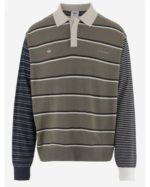 Adidas x Song For the Mute Gray Striped Cotton Polo Shirt
