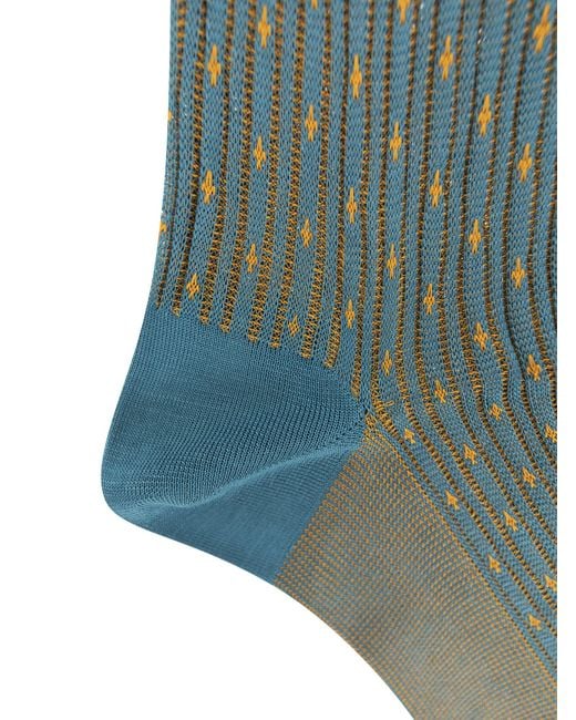 Gallo Blue Patterned Cotton Long Socks