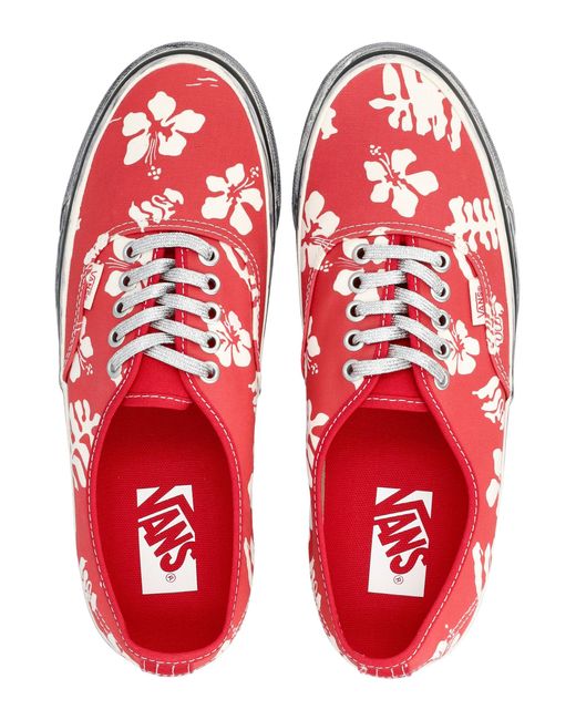 Vans Red Authentic Premium Canvas Shoes And Print