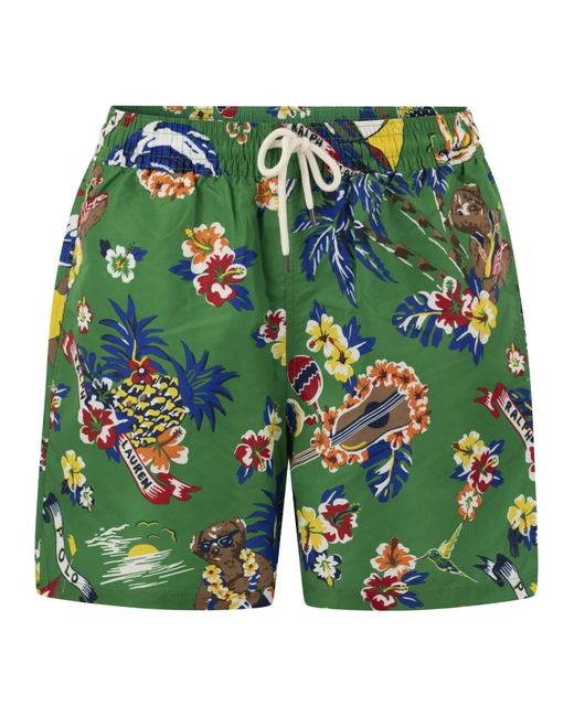 Polo Ralph Lauren Green Traveller Polo Bear Beach Boxer Shorts