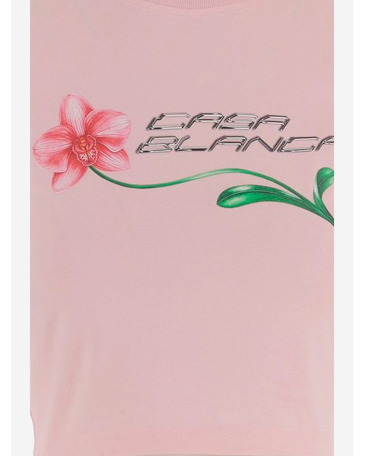 Casablanca Pink Cotton T-Shirt With Logo