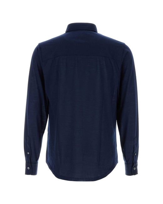 Fedeli Blue Wool Shirt for men