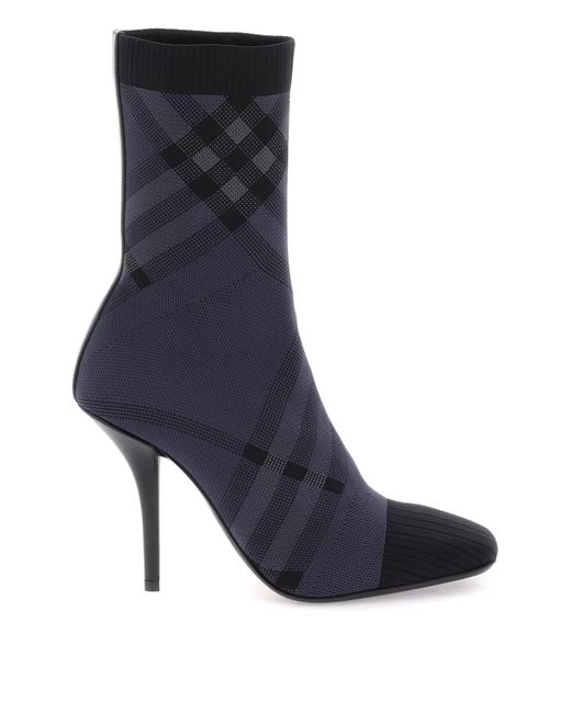 Burberry Check Strick -knit -knit -stiefel in het Blue