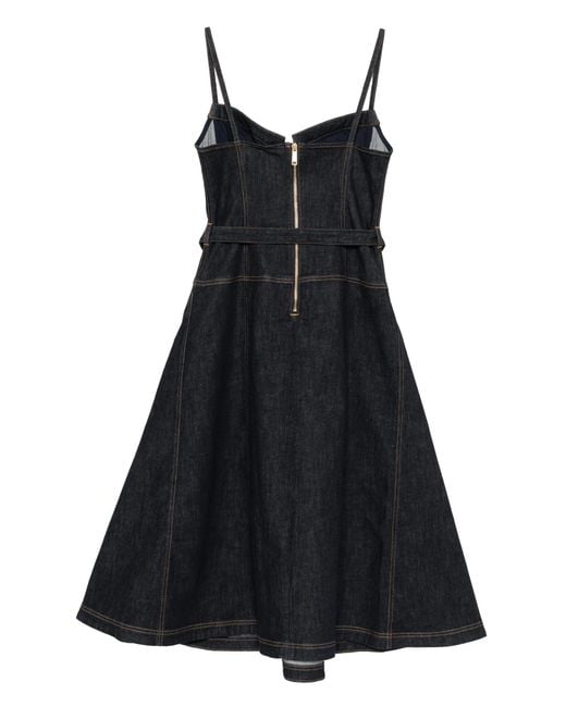 Self-Portrait Black Denim Flared Midi Dress
