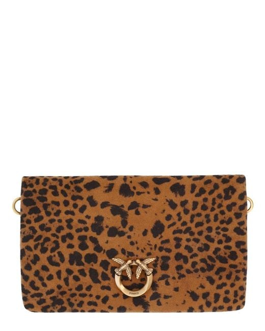 Pinko Brown Animalier Polyamide Polyester Zn Shoulder Bag