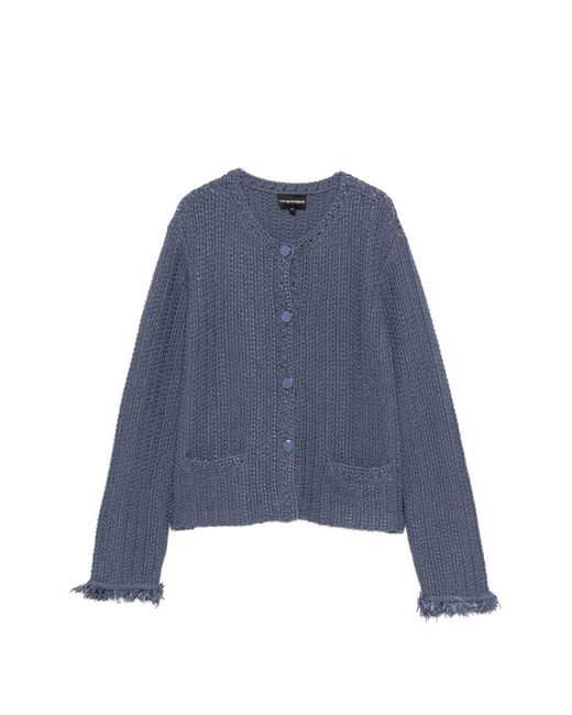 Emporio Armani Blue Cotton Blend Blazer Jacket