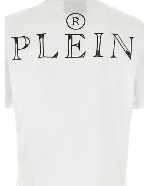 Philipp Plein White 'Skull & Bones' Print T Shirt