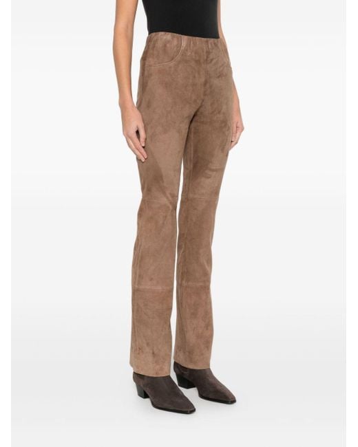 Via Masini 80 Brown Leather Flared Leg Trousers
