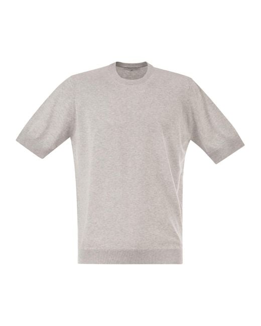 PT Torino Gray Cotton Knit T Shirt With Ribbed Finishes