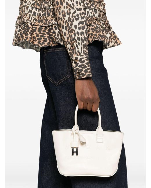 Hogan White Mini Leather Tote Bag