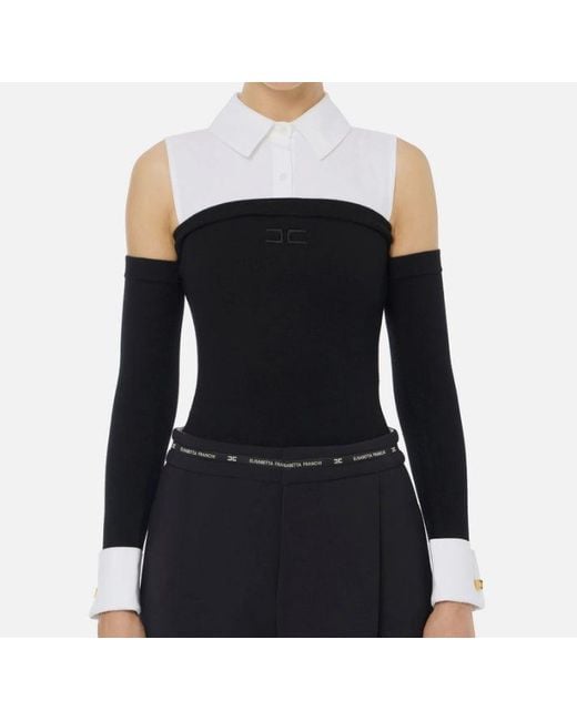 Elisabetta Franchi Black Viscose And Poplin Bodysuit