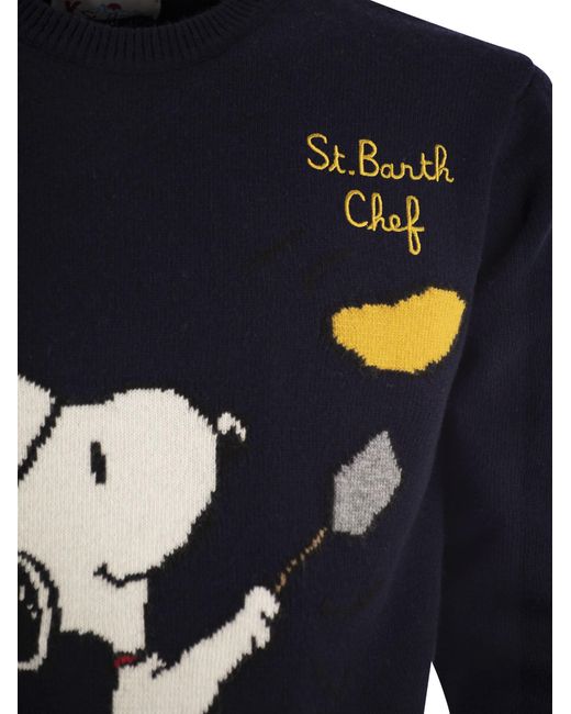 Mc2 Saint Barth Blue Snoopy Chef Jumper In Wool And Cashmere Blend