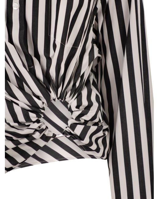 Sportmax Black Spxpalmizi – Cropped Striped Cotton Shirt With Front Draping