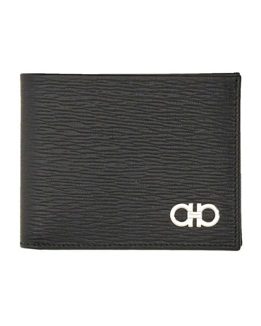 Ferragamo Black Calfskin Hooks Wallet For for men