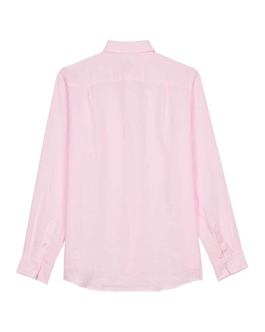 Vilebrequin Pink Plain Linen Shirt With Chest Pocket for men