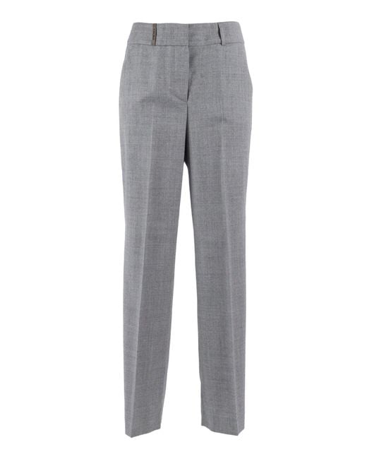 Peserico Gray Straight-Leg Trousers With Mid-Rise Waist